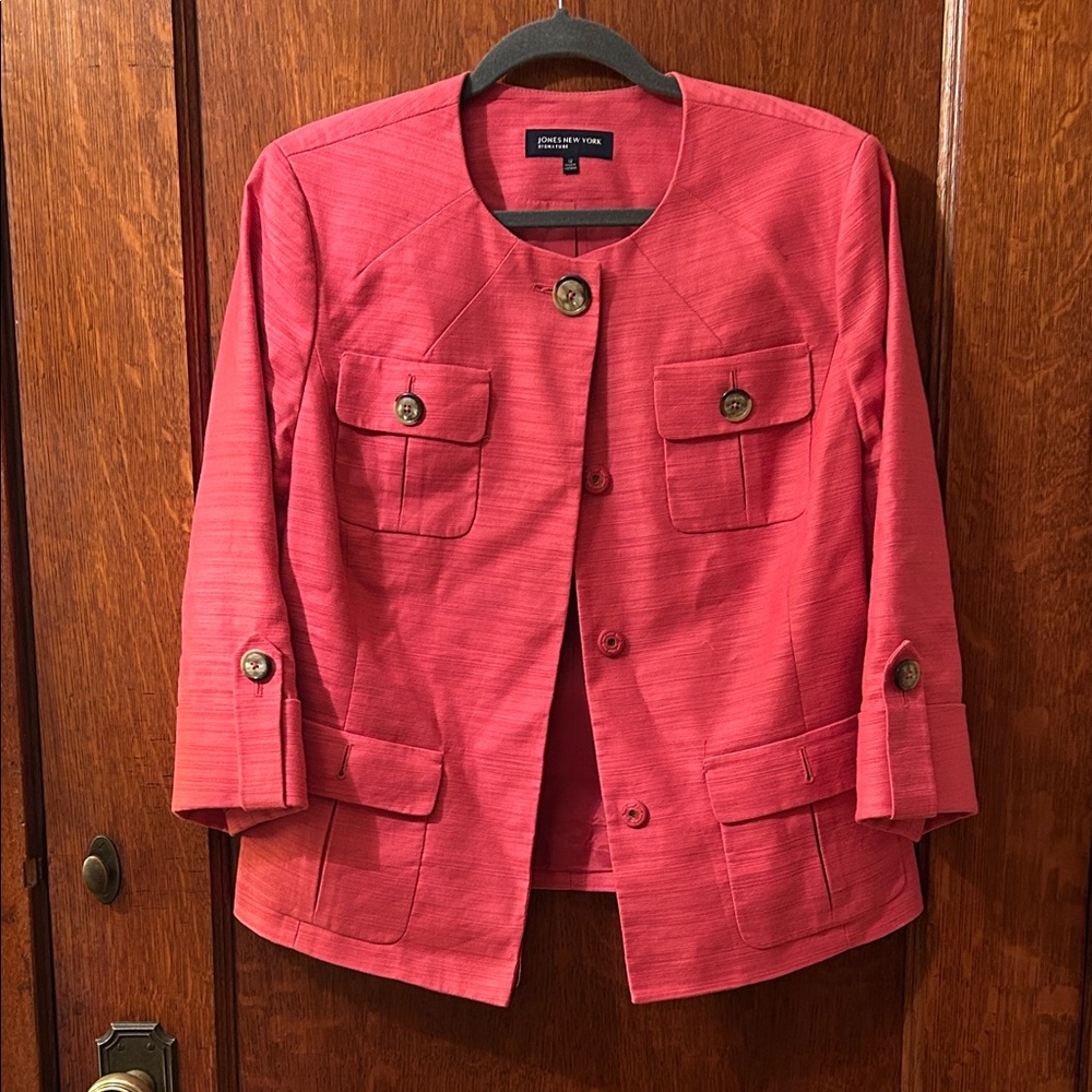 Jones New York Red Blazer with Button Details